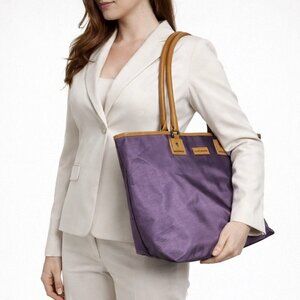 Hartmann Purple Nylon tote leather straps travel bag luggage zips closed